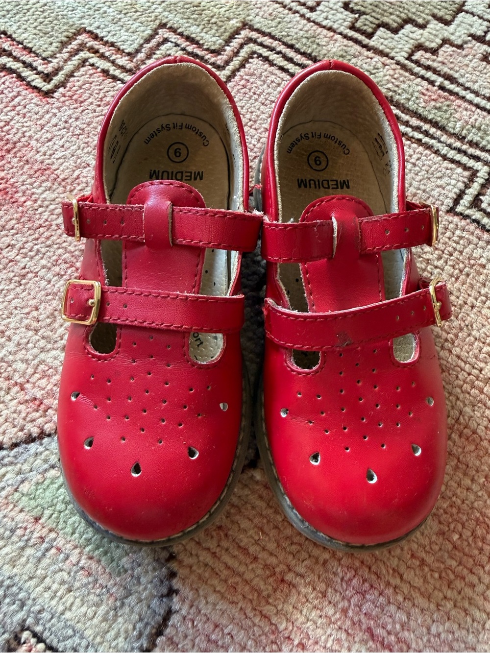 FootMates Red Girls T-Strap Dress Shoes with Buckles